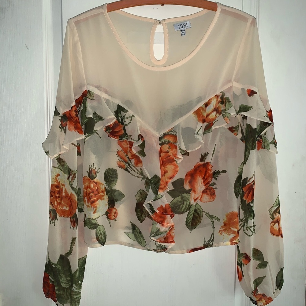 TOBI floral blouse sheer flower long sleeve see through top